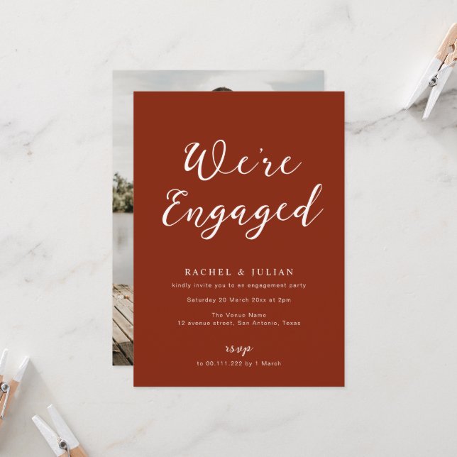 engaged modern photo engagement invitation (Front/Back In Situ)