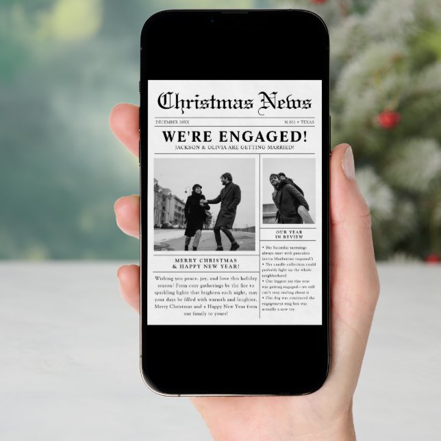 Engaged Newspaper Christmas Photo Holiday Card (Front Digital)