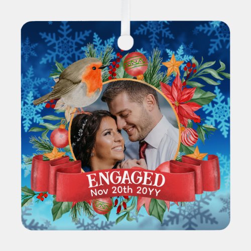 ENGAGED Our 1st Christmas Classic PHOTO Vintage Metal Ornament