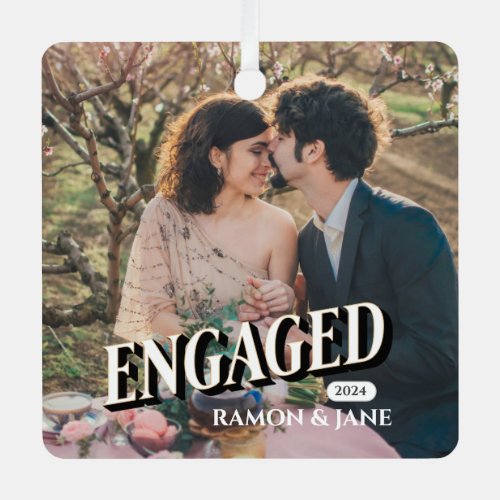 Engaged Overlay Minimalistic Photo Metal Ornament