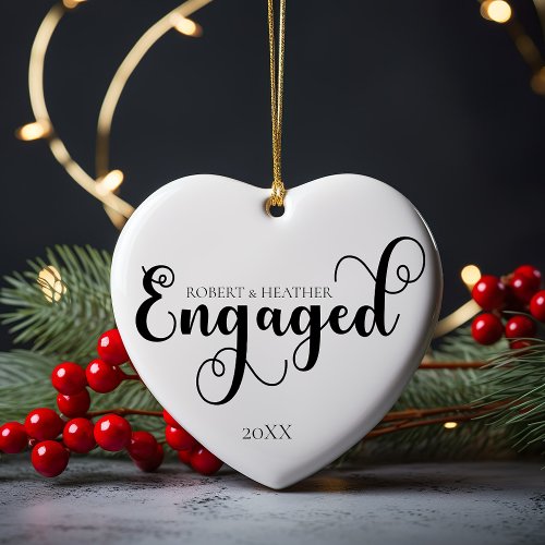 Engaged Personalize Engagement Gift For Christmas Ceramic Ornament