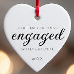 Engaged Personalized Engagement Gift For Christmas Ceramic Ornament<br><div class="desc">Celebrate your engagement with our Engaged Personalized Engagement Gift For Christmas Ceramic Ornament. This elegant, minimal, and clean design in classic black and white is the perfect addition to your Christmas tree ornaments, capturing the essence of a simple, minimalist Christmas. Customized with your names and the engagement date, this custom...</div>