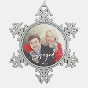 Engaged Photo Snowflake Christmas Holiday Ornament