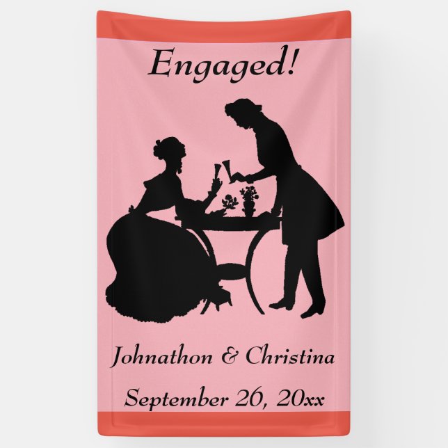 Engaged Romantic Couple Silhouette Toasting Wine Banner (Vertical)