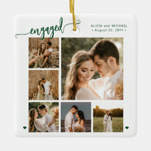 Engaged script 6 photo engagement keepsake ceramic ornament