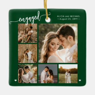 Engaged script 6 photo engagement keepsake ceramic ornament