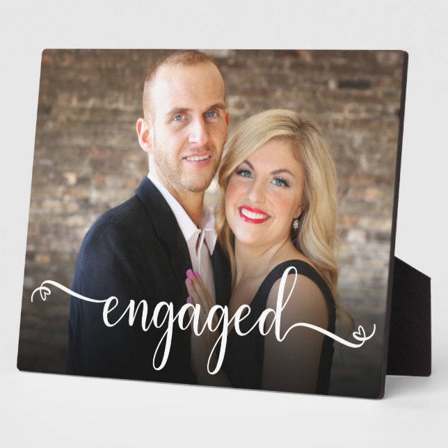 Engaged Script Custom Photo Plaque (Side)