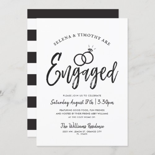 Engaged  Script Letter Style  Minimal Striped Invitation
