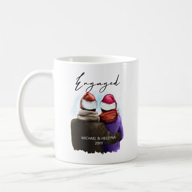 Engaged Script Personalized Couples Christmas Coffee Mug (Left)