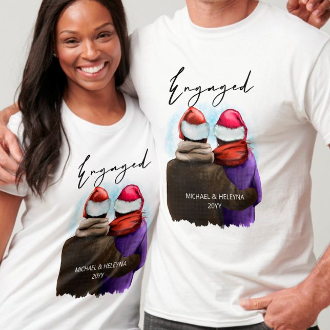 Engaged Script Personalized Couples Christmas T-Shirt (Creator Uploaded)