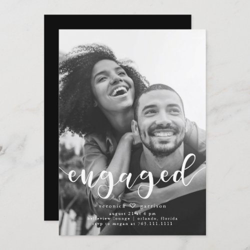 Engaged Simple Typography Engagement Party Photo Invitation