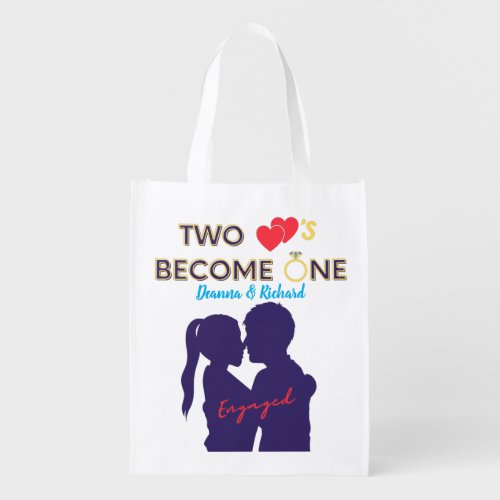 Engaged Two Hearts Become One Grocery Bag