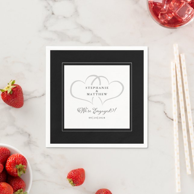 Engaged Wedding Couple Elegant Black White Heart Napkins (Insitu)