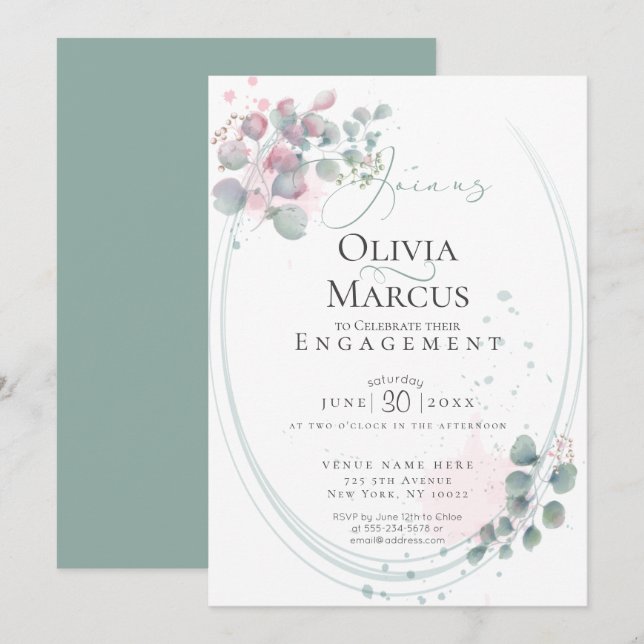 ENGAGEMENT | Airy Watercolor Eucalyptus Foliage Invitation (Front/Back)