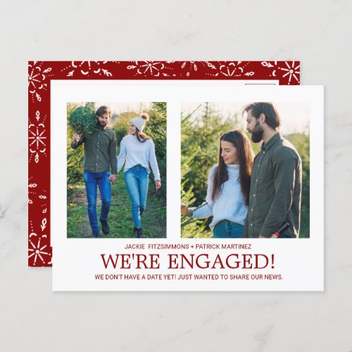 Engagement Announcement 2 Photo Snowflake Pattern Postcard
