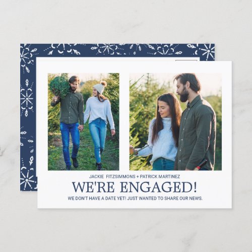 Engagement Announcement 2 Photo Snowflake Pattern Postcard