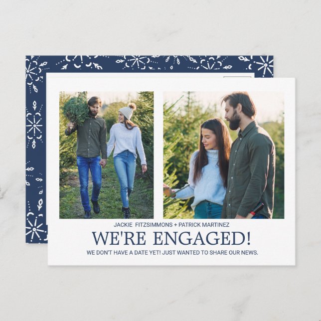 Engagement Announcement 2 Photo Snowflake Pattern Postcard (Front/Back)