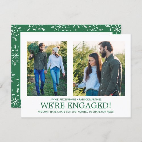 Engagement Announcement 2 Photo Snowflake Pattern Postcard