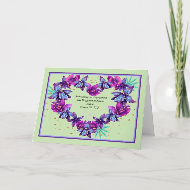 Engagement Announcement Card with Purple Orchids (Front)