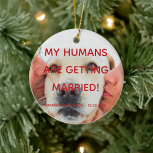 Engagement announcement custom photo dog couple ceramic ornament