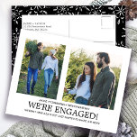 Engagement Announcement Photo Snowflake Pattern Postcard<br><div class="desc">Perfect winter engagement announcement features two couple's photos on the postcard front. A snowflake pattern frames the back. A pre-printed return address and message is provided for your convenience.</div>