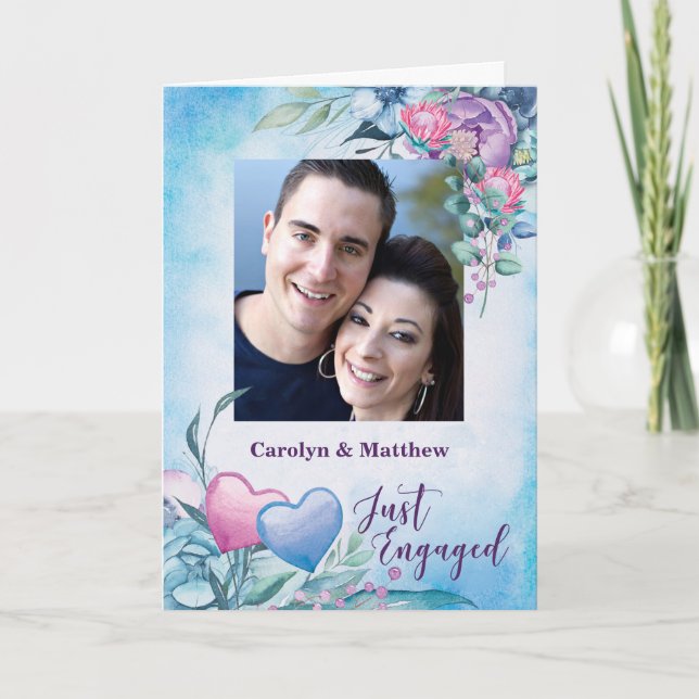Engagement Announcement Purple and Blue Flowers (Front)