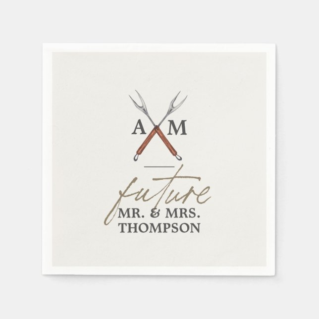 Engagement BBQ Monogram Paper Napkins (Front)