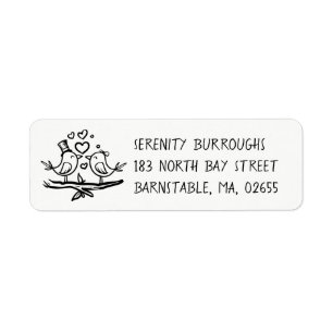 Engagement Black White Lovebirds Wedding Label