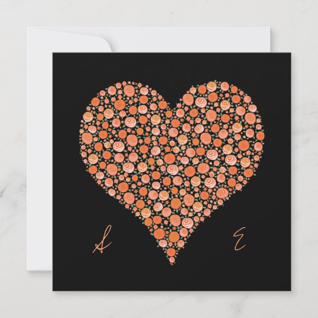 Engagement Black with Orange Roses Heart Invite (Front)