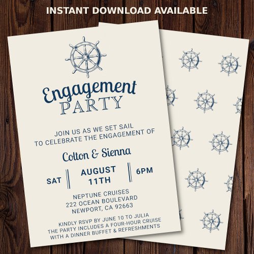 Engagement Boat Party Ships Wheel Nautical Invitation