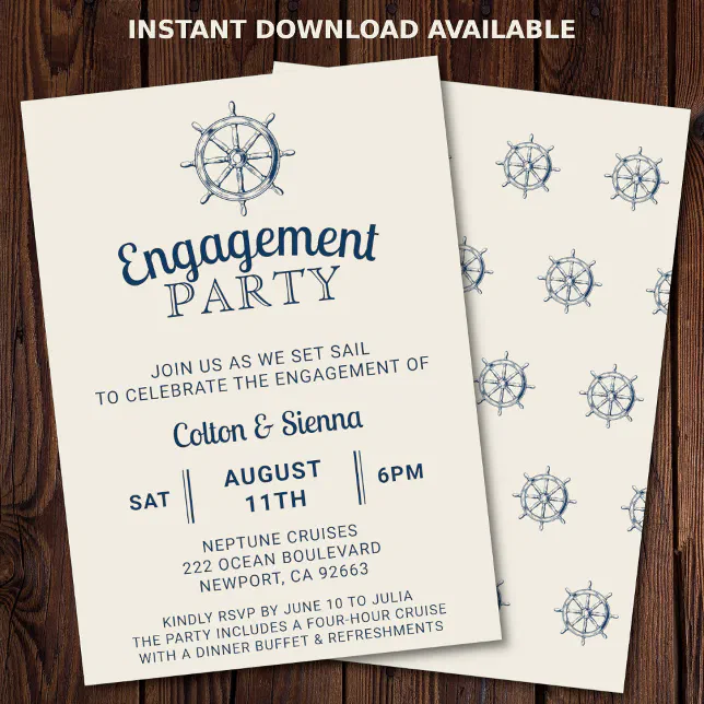 Engagement Boat Party Ship's Wheel Nautical Invitation | Zazzle