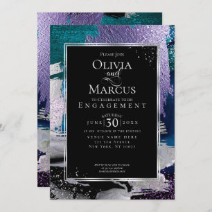 ENGAGEMENT Chic Bold Orchid Aqua Metallic Invitation