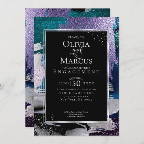 ENGAGEMENT  Chic Bold Orchid Aqua Metallic Invitation