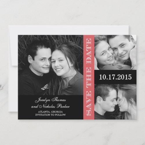 Engagement Collage Save The Date Card - Coral