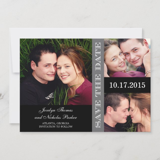 Engagement Collage Save The Date Card - Gray (Front)