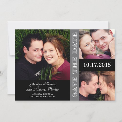 Engagement Collage Save The Date Card - Gray