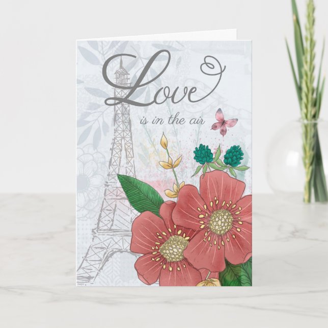 Engagement Congrats Floral Eiffel Tower Card (Front)