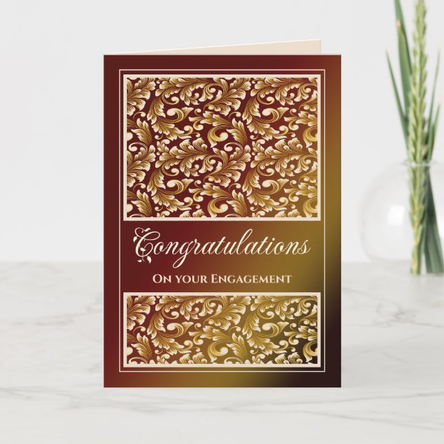 Engagement Congratulations Damask Brown Card (Front)