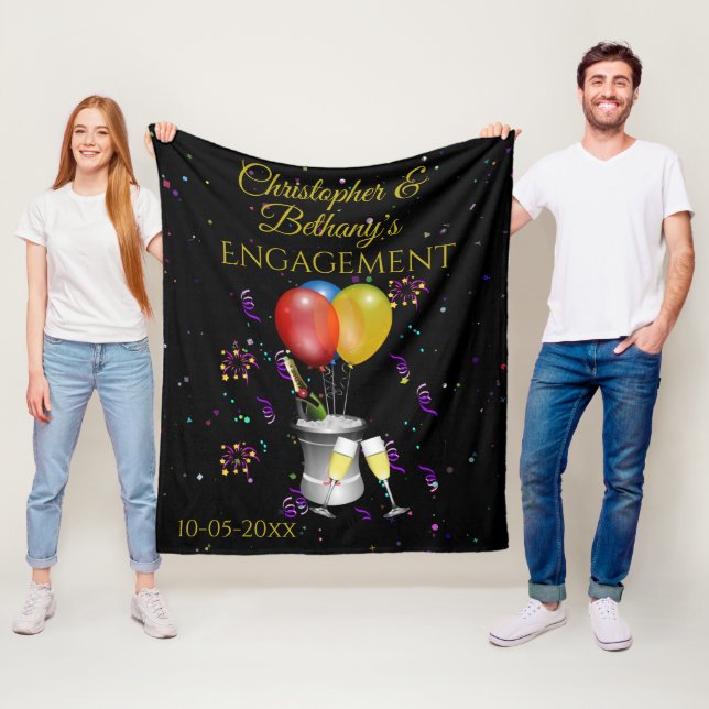 Engagement Congratulations Personalized Black Fleece Blanket (In Situ)