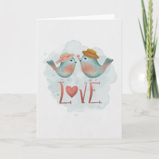 Engagement Congratulations Watercolor LOVE Birds  Card (Front)