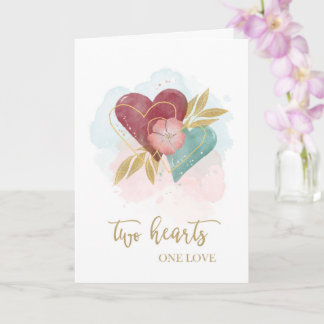 Engagement Congratulations Watercolor Two Hearts Card