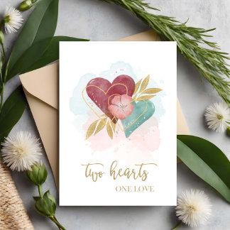 Engagement Congratulations Watercolor Two Hearts Card