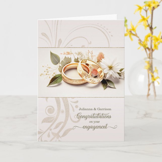 Engagement Congratulations Wedding Bands Custom Card (Yellow Flower)