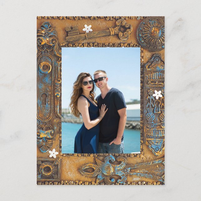 Engagement Couple Party Antique Skeleton Key RSVP Holiday Postcard (Front)