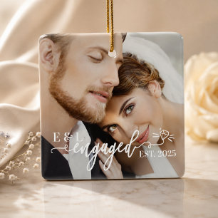Engagement couple wedding Photo Overlay Ceramic Ornament