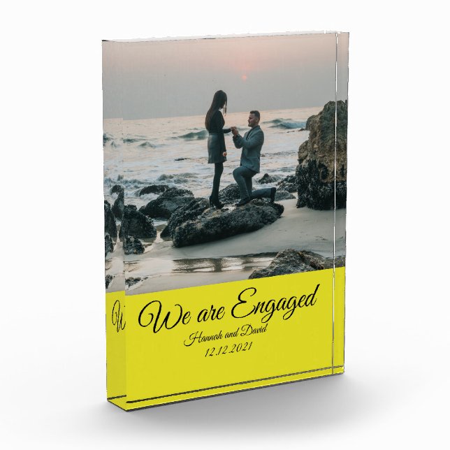 Engagement Couple's Photo and Name Yellow Block (Left)