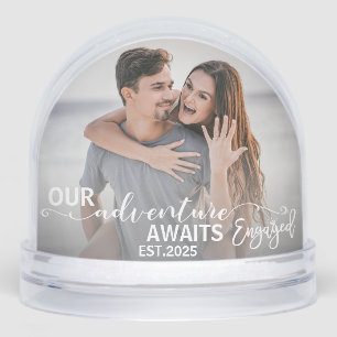 Engagement Couples Wedding Picture Script Heart Snow Globe