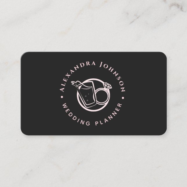 Engagement Diamond Ring & Drink Logo Wedding Theme Business Card (Front)