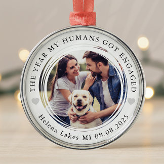 Engagement Dog Humans Photo Keepsake Metal Ornament