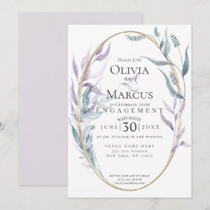 Engagement   Dusty Blue and Violet Foliage Invitation